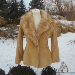 Vintage 90"S Guess Winter Leather Faux Fur Coat.